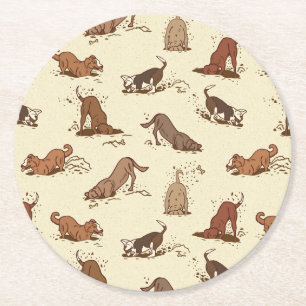 Dirt Digging Dogs - beach vacation pattern. Round Paper Coaster
