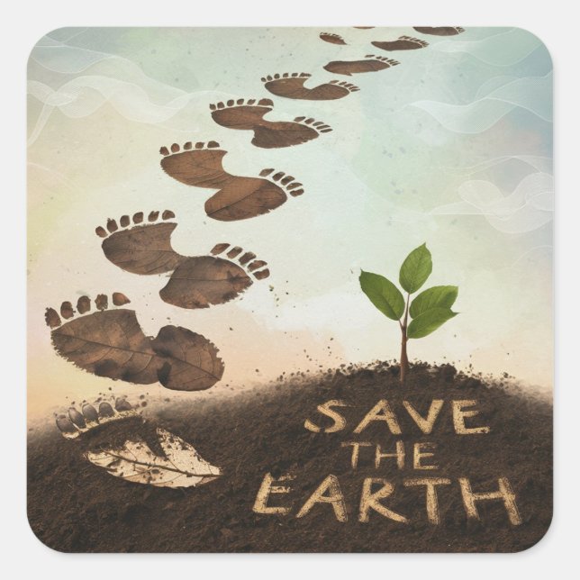 Dirt Footprints Save The Earth Square Sticker (Front)