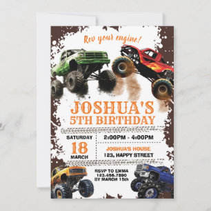 Dirt Monster Truck Birthday Invitation