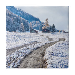 Dirt Road in the Snow Ground, European Alps Tile