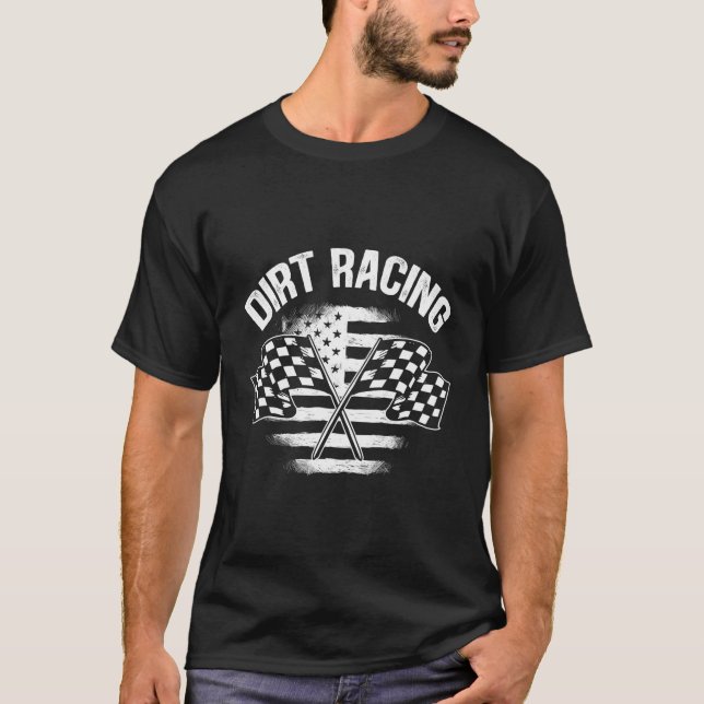 Dirt Track Racing Flag Car Racer Drag Racing Turbo T-Shirt (Front)