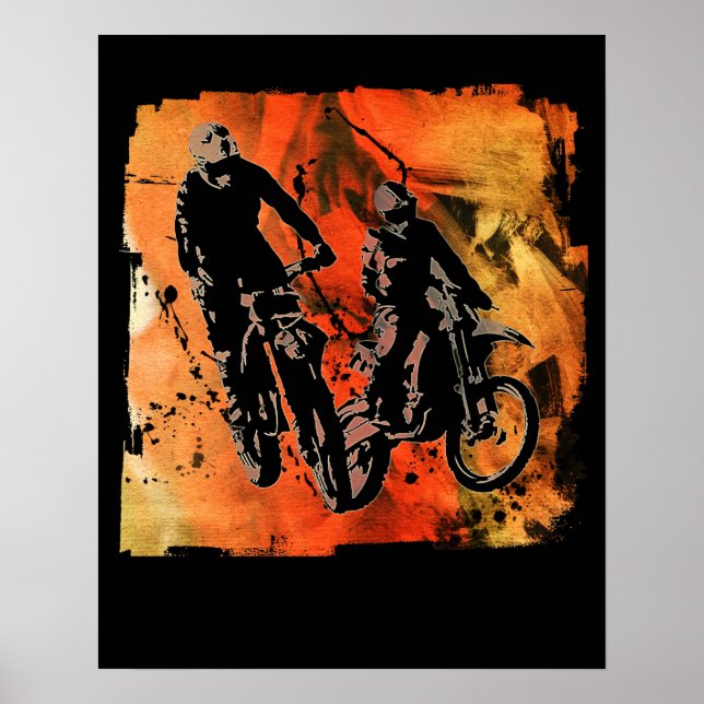 Dirtbiker Duo Red and Orange Grunge Poster (Front)