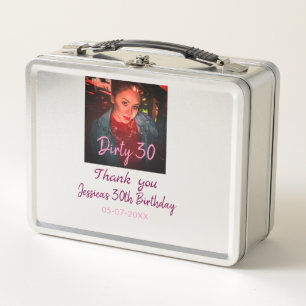 Dirty 30 Birthday add name pink add photo date Metal Lunch Box