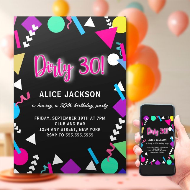 Dirty 30 Black and Retro Birthday Invitation (Creator Uploaded)