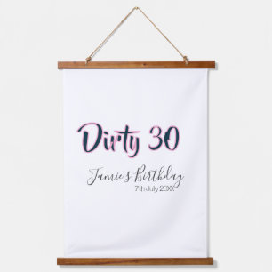 Dirty 30 happy birthday name date pink gray callig hanging tapestry