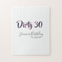 Dirty 30 happy birthday name date pink gray callig