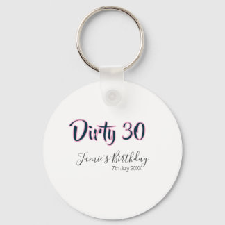 Dirty 30 happy birthday name date pink gray callig key ring
