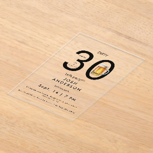 Dirty 30 Let's Party Beer Surprise Birthday Acrylic Invitations