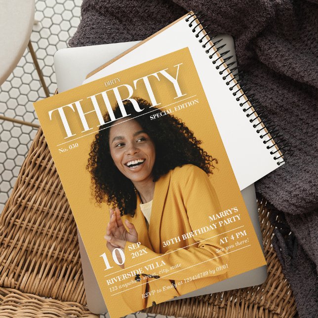 Dirty 30 Magazine Newspaper 30th Birthday Photo Invitation (Creator Uploaded)