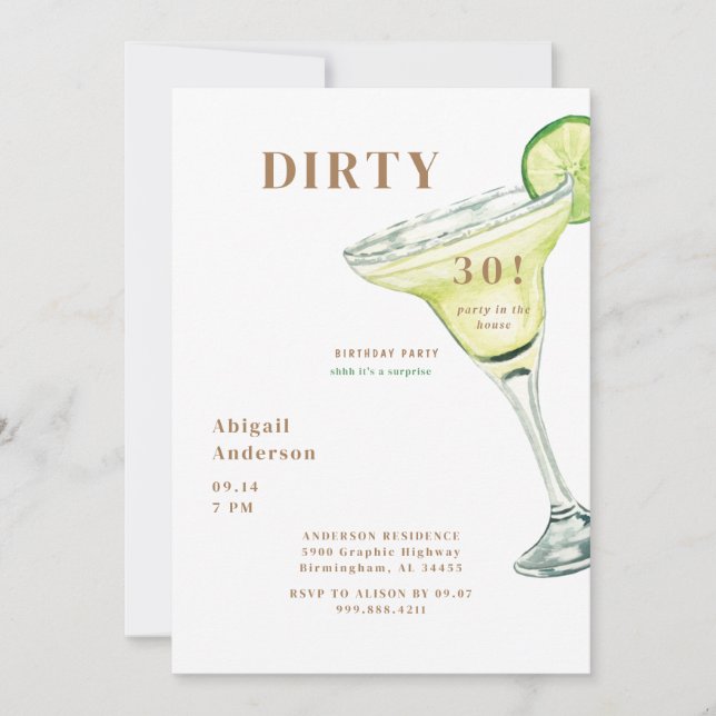 Dirty 30 Party in the House Margarita Birthday Invitation (Front)