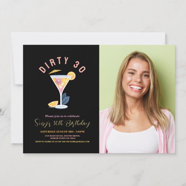 Dirty 30 Womens Birthday Thirty Cocktails Photo Invitation (Front)