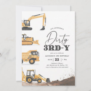 Dirty 3rd Construction Vehicle Birthday Invitation