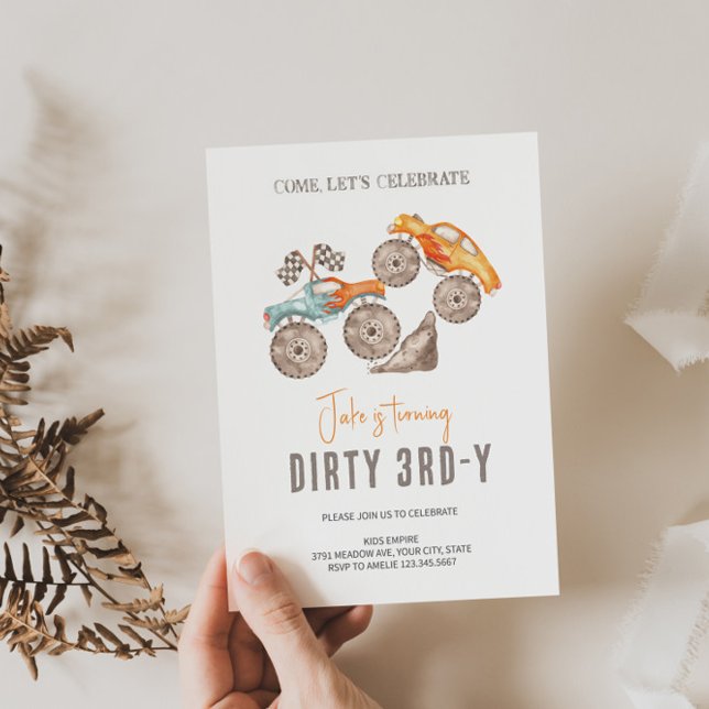 Dirty 3rd-y Orange Blue Monster Truck Invitation  (Creator Uploaded)