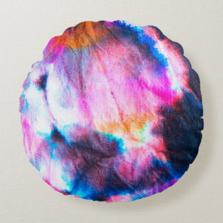 Dirty art. Bright red, lilac, pink, yellow colours Round Cushion
