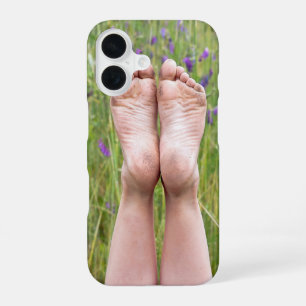 dirty bare feet in wildflowers iPhone 16 case