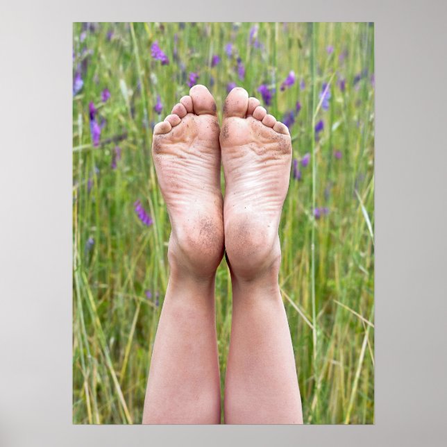 dirty bare feet in wildflowers poster (Front)