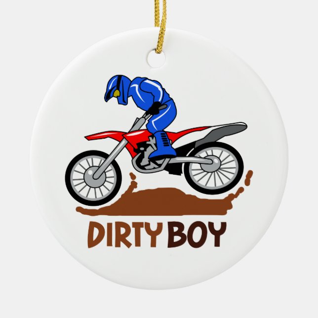 Dirty Boy Motocross Ceramic Tree Decoration (Front)