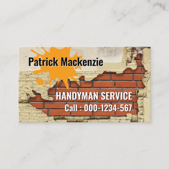 Dirty Brick Walls Peeling Plaster Handyman Business Card (Front)