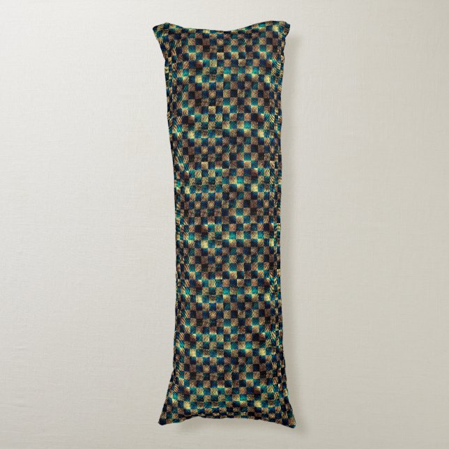 Dirty chess and scratched effect, yellow and blue body cushion (Front Vertical)
