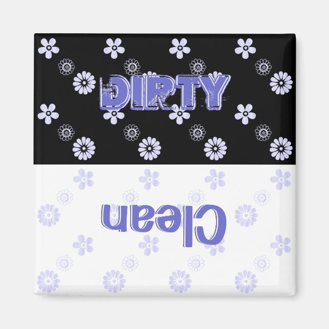 Dirty Clean Blue Floral Dishwasher Magnet (Front)