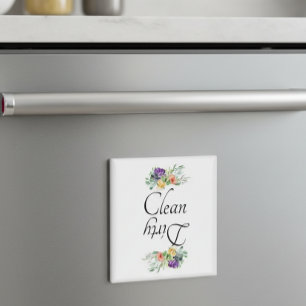 Dirty Clean Dishwasher Magnet Floral Flowers