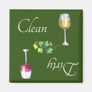 Dirty Clean Dishwasher Magnet Wine Red White