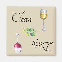 Dirty Clean Dishwasher Magnet Wine Red White