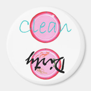 Dirty Clean Dishwasher magnets, pink plates Magnet