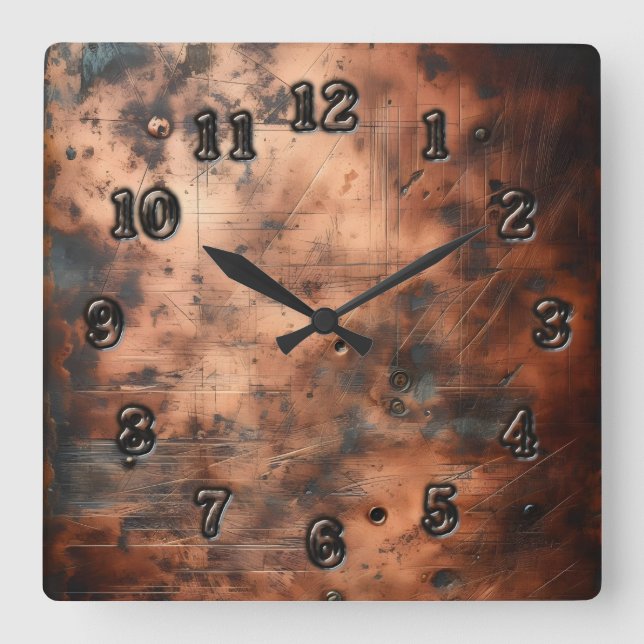 dirty copper  square wall clock (Front)