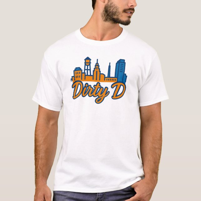 Dirty D Durham Skyline – Urban Script City Pride T-Shirt (Front)