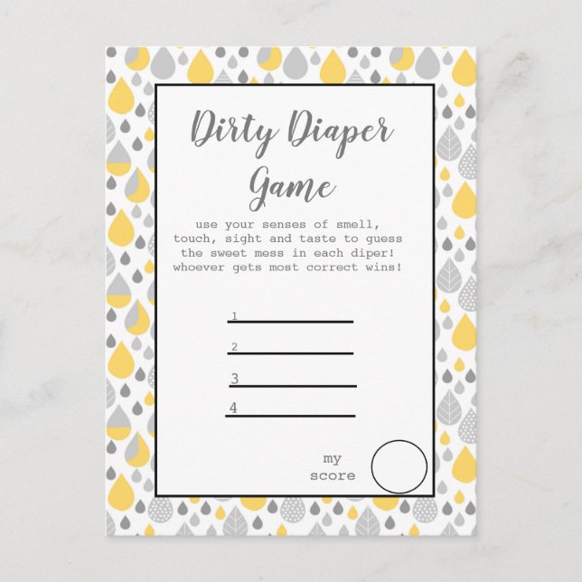 Dirty diaper game baby shower party announcement postcard (Front)