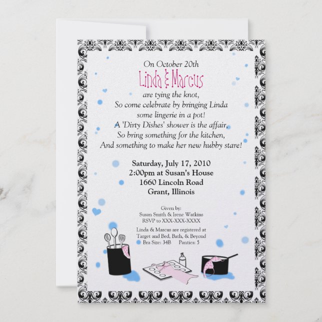 'Dirty Dishes' Bridal Shower Invitation (Lingerie) (Front)