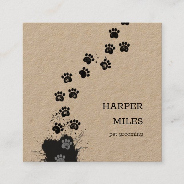 dirty dog paw path kraft square business card (Front)