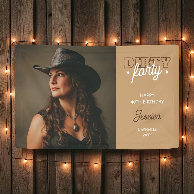 Dirty Forty Western Rodeo Photo 40th Birthday Banner (Dirty Forty Western Rodeo Photo 40th Birthday Banner)