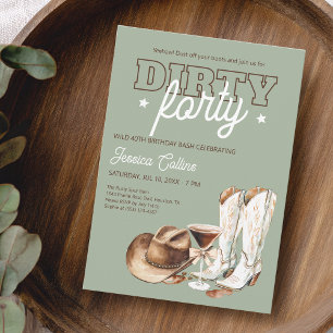 Dirty Forty Western Sage Green 40th Birthday Party Invitation
