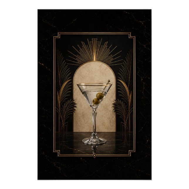 Dirty Martini Art Deco Poster | Printable Home Bar (Front)