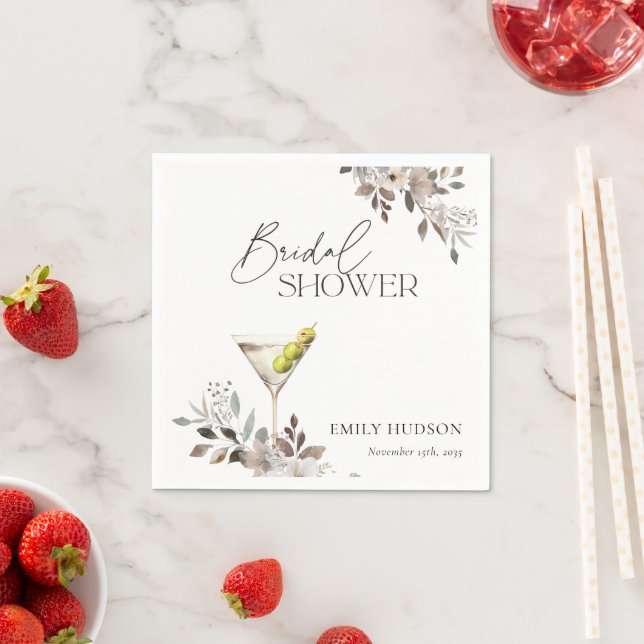 Dirty Martini Cocktail Bridal Shower Napkin (Insitu)