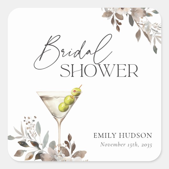 Dirty Martini Cocktail Bridal Shower Square Sticker (Front)