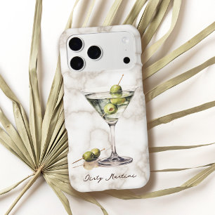 Dirty Martini Cocktail on Beige Marble Pattern
