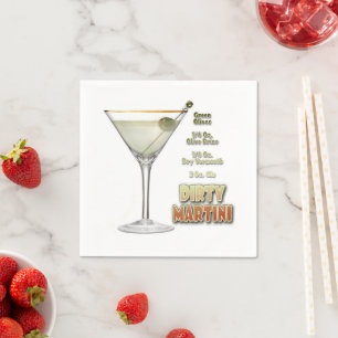 Dirty Martini Cocktail Recipe Art Napkin