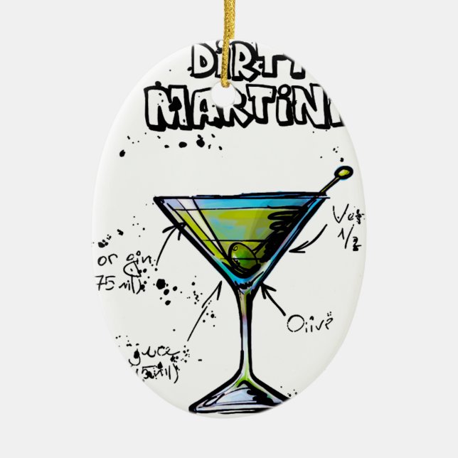 Dirty Martini Cocktail Recipe Ceramic Tree Decoration (Front)
