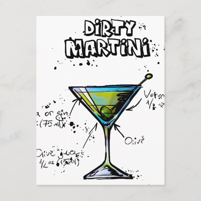 Dirty Martini Cocktail Recipe Postcard (Front)
