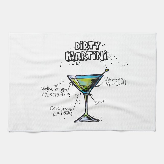 Dirty Martini Cocktail Recipe Tea Towel (Horizontal)