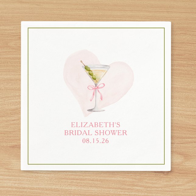 Dirty Martini Coquette Bow Trendy Bridal Shower Napkin (Chic and customizable martini bridal shower napkins – perfect for a trendy, elegant celebration!)