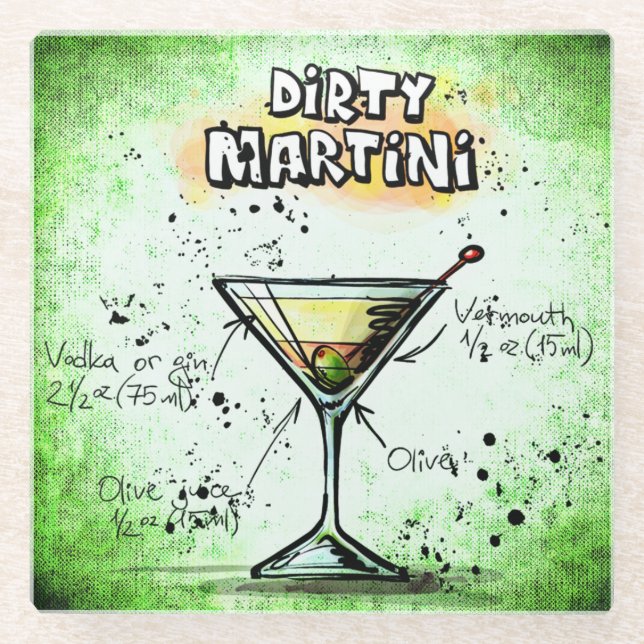Dirty Martini Drink Recipe Glass Coaster (Front)