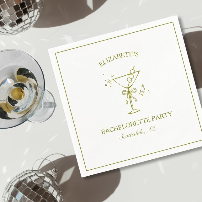 Dirty Martini Personalised Chic Bachelorette Party Napkin (Custom martini bachelorette party napkins – chic, elegant, and perfect for your special celebration!)