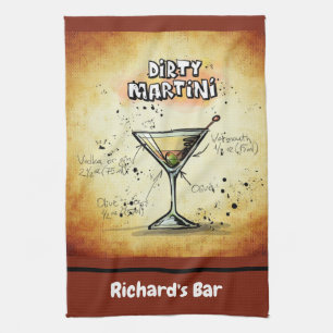 Dirty Martini Recipe Personalised Custom Bar Gold Tea Towel