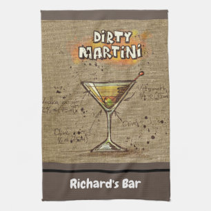 Dirty Martini Recipe Personalized Bar Burlap Tea Towel