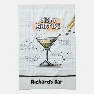 Dirty Martini Recipe Personalized Bar Drawing Tea Towel