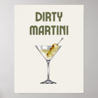 Dirty Martini Retro Sage Green Cocktail Poster